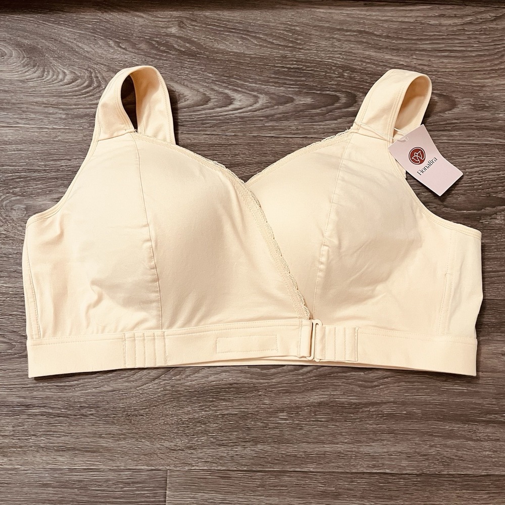 NWT Fiona Bra 5XL & Up Nude Wireless Comfort Support Bra Easy Front Close Adjust